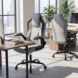 Ergonomic Computer Office Chair with 90° Flip-up Armrests-Gray view 3