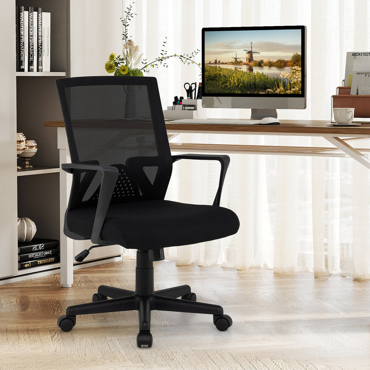 Ergonomic Desk Chair with Lumbar Support and Rocking Function-Black view 2