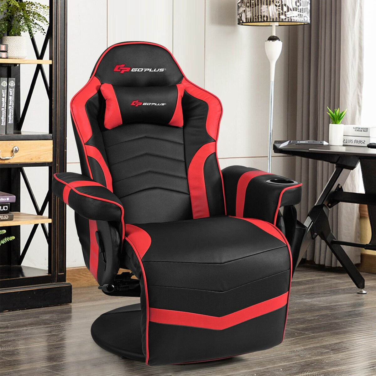 Ergonomic High Back Massage Gaming Chair Gaming Recliner with Pillow-Red view 2