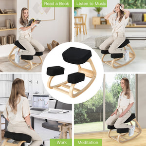 Ergonomic Kneeling Chair Rocking Office Desk Stool Upright Posture-Black view 5