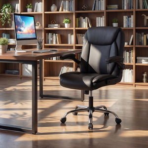 Ergonomic Leather Office Chair with Flip-up Armrests and Rocking Function-Black view 3