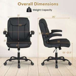 Ergonomic Leather Office Chair with Flip-up Armrests and Rocking Function-Black view 4