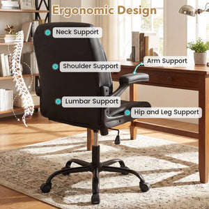 Ergonomic Leather Office Chair with Flip-up Armrests and Rocking Function-Black view 7