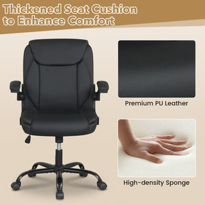Ergonomic Leather Office Chair with Flip-up Armrests and Rocking Function-Black view 8