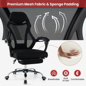 Ergonomic Mesh Office Chair with Footrest and Tilting Backrest-Black view 8