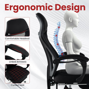 Ergonomic Mesh Office Chair with Footrest and Tilting Backrest-Black view 9