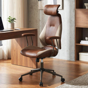 Ergonomic Office Chair Computer Desk Chair with 2D Headrest and Rocking Backrest-Brown view 3