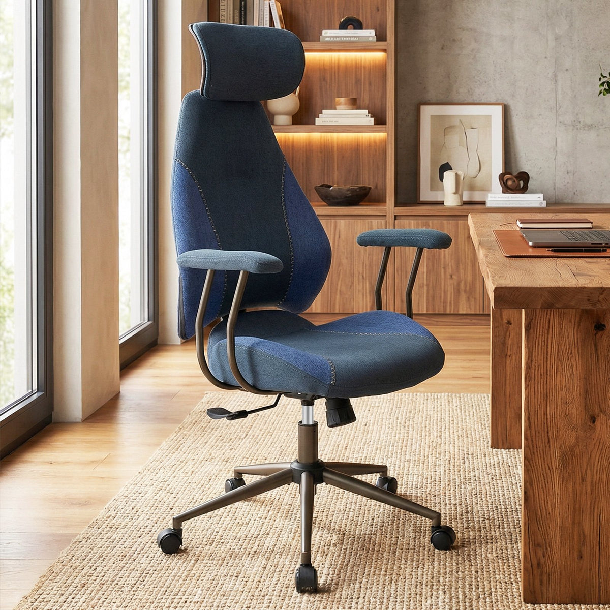 Ergonomic Office Chair Computer Desk Chair with 2D Headrest and Rocking Backrest-Navy view 2