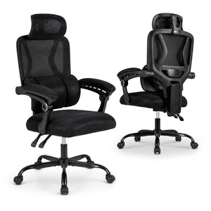 Ergonomic Office Computer Mesh Chair with High Back Adaptive Lumbar Support and 2D Adjustable Headrest-Black