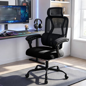 Ergonomic Office Computer Mesh Chair with High Back Adaptive Lumbar Support and 2D Adjustable Headrest-Black view 3