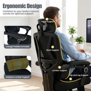 Ergonomic Office Computer Mesh Chair with High Back Adaptive Lumbar Support and 2D Adjustable Headrest-Black view 8