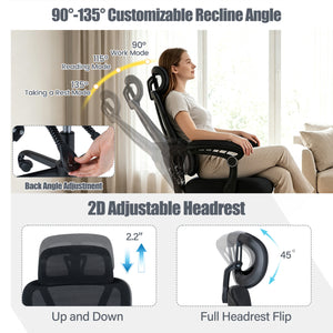 Ergonomic Office Computer Mesh Chair with High Back Adaptive Lumbar Support and 2D Adjustable Headrest-Black view 9