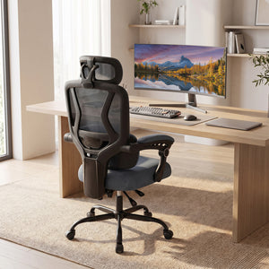 Ergonomic Office Computer Mesh Chair with High Back Adaptive Lumbar Support and 2D Adjustable Headrest-Gray view 2