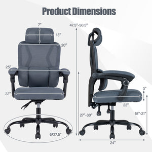 Ergonomic Office Computer Mesh Chair with High Back Adaptive Lumbar Support and 2D Adjustable Headrest-Gray view 5