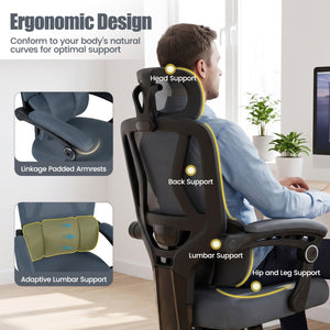 Ergonomic Office Computer Mesh Chair with High Back Adaptive Lumbar Support and 2D Adjustable Headrest-Gray view 8
