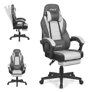 Ergonomic Video Game Chair with Headrest and Reclining Backrest-Grey
