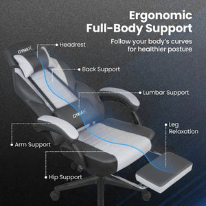 Ergonomic Video Game Chair with Headrest and Reclining Backrest-Grey view 7