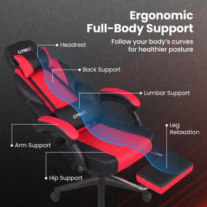 Ergonomic Video Game Chair with Headrest and Reclining Backrest-Red view 7