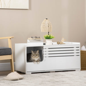 Hidden Cat Litter Box Furniture, Cat Litter Box Enclosure with Storage Compartments and Side Table Function, White