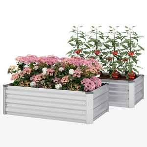 Set of 2 Galvanized Raised Beds for Garden, Outdoor Planter Box for Flowers, Herbs and Vegetables, Grey