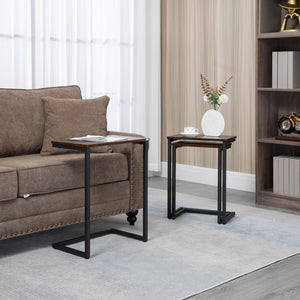 Nesting Coffee Table Set of 3, Stackable Rectangular End Tables with Wood-Effect Top, Metal Frame, Industrial & Rustic C-Shaped for Small Space, Living Room, Rustic Brown