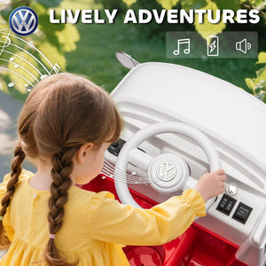 Qaba 12V Kids Ride on Car, Lisensed Volkswagen T1 Electric Vehicle with Dual Motor and Soft Start for 3-7 Years, Red