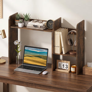 Expandable Desk Bookshelf with Open Cubes and Desktop Display Rack-Rustic Brown view 2