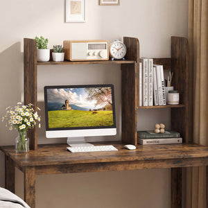 Expandable Desk Bookshelf with Open Cubes and Desktop Display Rack-Rustic Brown view 3