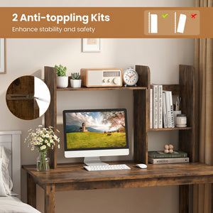 Expandable Desk Bookshelf with Open Cubes and Desktop Display Rack-Rustic Brown view 9
