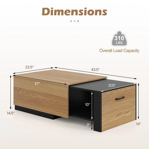 Extendable Coffee table with Concealed Storage Compartment-Natural view 5