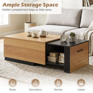 Extendable Coffee table with Concealed Storage Compartment-Natural view 8