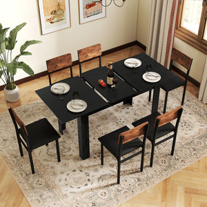 Extendable Dining Table for 4-8 People 47 inches-62 inches Large Rectangular Kitchen Table-Black view 8