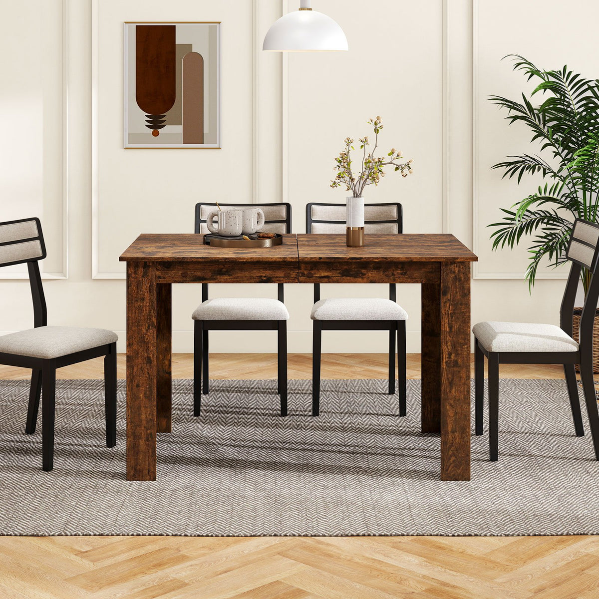 Extendable Dining Table for 4-8 People 47 inches-62 inches Large Rectangular Kitchen Table-Rustic Brown view 2