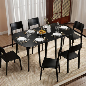 Extendable Dining Table Set with 2 Half-Round and 1 Rectangular Tables-Black view 2