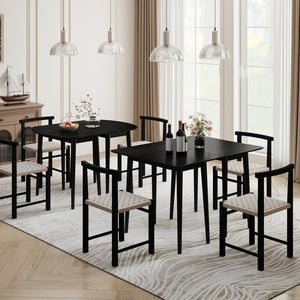 Extendable Dining Table Set with 2 Half-Round and 1 Rectangular Tables-Black view 3