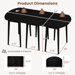 Extendable Dining Table Set with 2 Half-Round and 1 Rectangular Tables-Black view 5