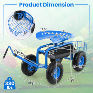 Extendable Handle Garden Cart Rolling Wagon Scooter-Blue view 4