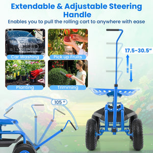 Extendable Handle Garden Cart Rolling Wagon Scooter-Blue view 5