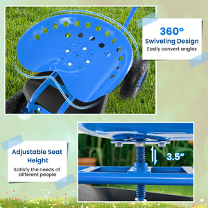 Extendable Handle Garden Cart Rolling Wagon Scooter-Blue view 7
