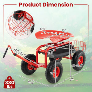 Extendable Handle Garden Cart Rolling Wagon Scooter-Red view 4