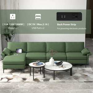 Extra Large L-shaped Sectional Sofa with Reversible Chaise and 2 USB Ports for 4-5 People-Army Green view 6