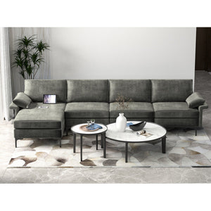 Extra Large L-shaped Sectional Sofa with Reversible Chaise and 2 USB Ports for 4-5 People-Gray view 3