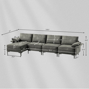 Extra Large L-shaped Sectional Sofa with Reversible Chaise and 2 USB Ports for 4-5 People-Gray view 5