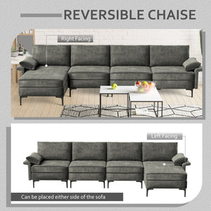 Extra Large L-shaped Sectional Sofa with Reversible Chaise and 2 USB Ports for 4-5 People-Gray view 7