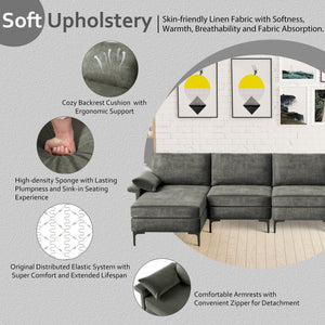 Extra Large L-shaped Sectional Sofa with Reversible Chaise and 2 USB Ports for 4-5 People-Gray view 8