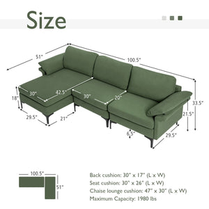 Extra Large Modular L-shaped Sectional Sofa with Reversible Chaise for 4-5 People-Army Green view 5