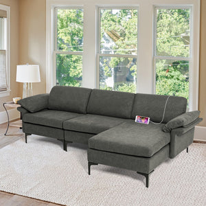Extra Large Modular L-shaped Sectional Sofa with Reversible Chaise for 4-5 People-Gray view 3