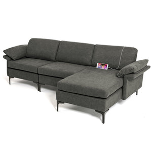 Extra Large Modular L-shaped Sectional Sofa with Reversible Chaise for 4-5 People-Gray view 4