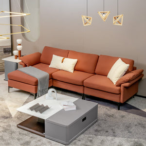 Extra Large Modular L-shaped Sectional Sofa with Reversible Chaise for 4-5 People-Rust Red view 2