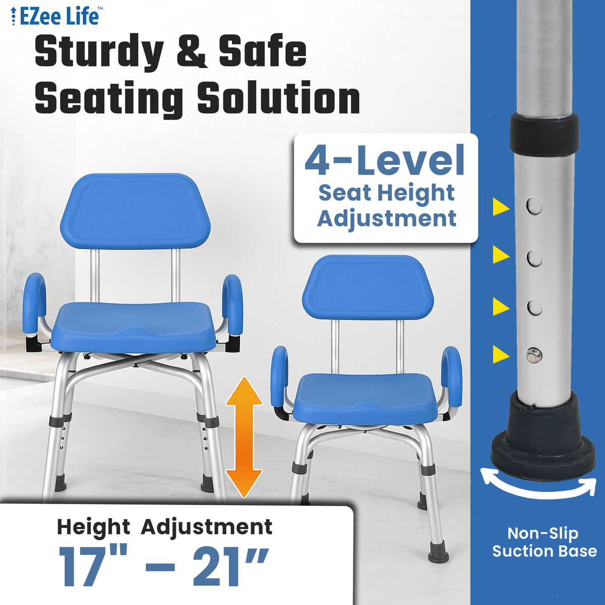 EZee Life CH2075 Swivel Shower Chair, 350 lb, Padded Arms